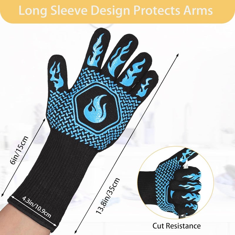 DKHDBD BBQ Fireproof Gloves, Grill Cut-Resistant Gloves 1472°F Heat Resistant Gloves, Non-Slip Silicone Oven Gloves, Kitchen Safe Cooking Gloves for Oven Mitts,Barbecue,Cooking, Frying,13.5 Inch-Sky Blue - Image 2